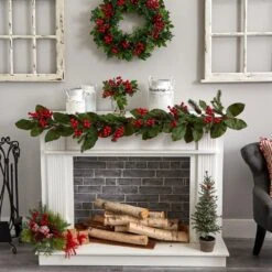 11 In. Artificial Berry Boxwood Arrangement In Glass Jar 9 11 In. Artificial Berry Boxwood Arrangement In Glass Jar -Artificial nearly natural artificial branches stems 4545 31 1000