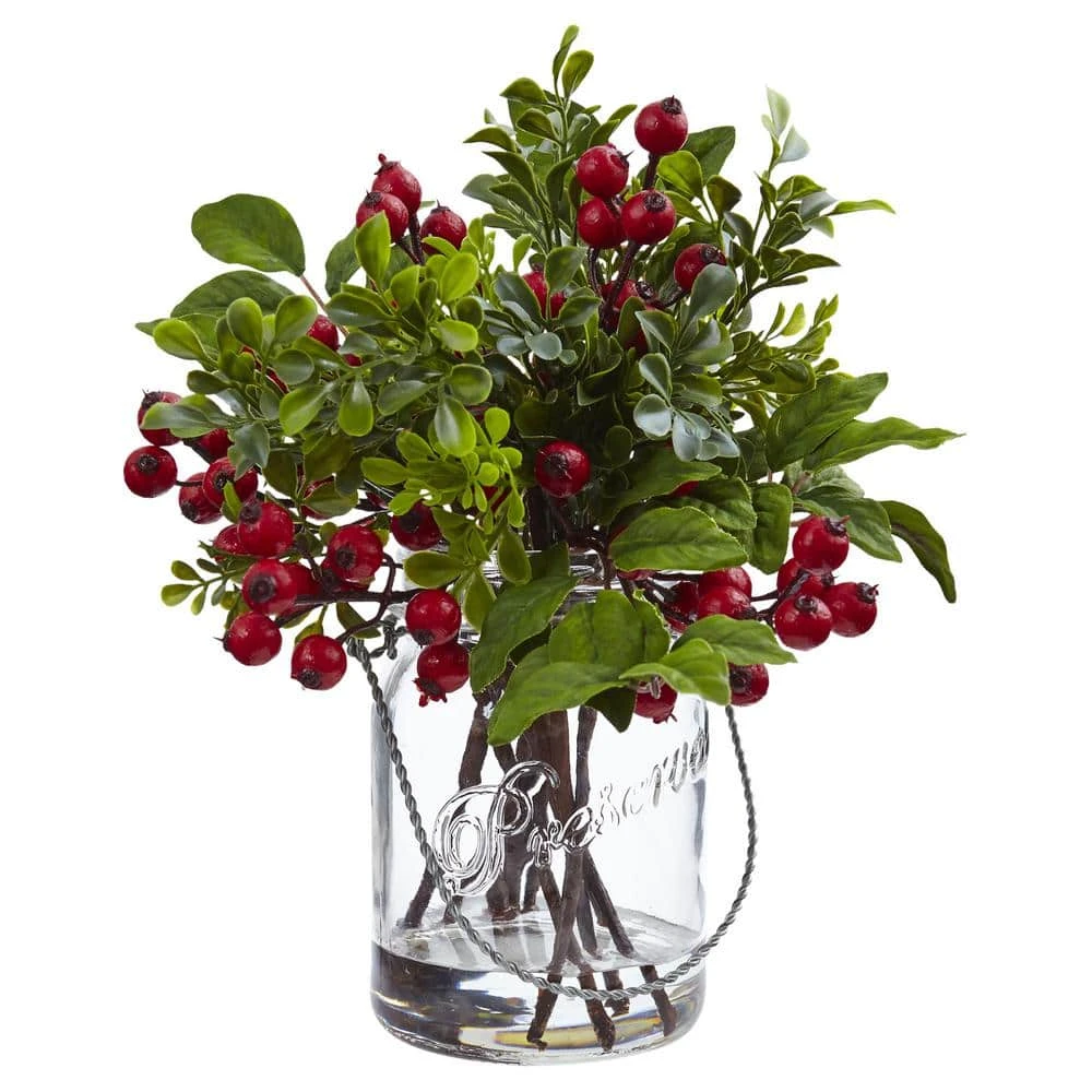 11 In. Artificial Berry Boxwood Arrangement In Glass Jar 3 11 In. Artificial Berry Boxwood Arrangement In Glass Jar
