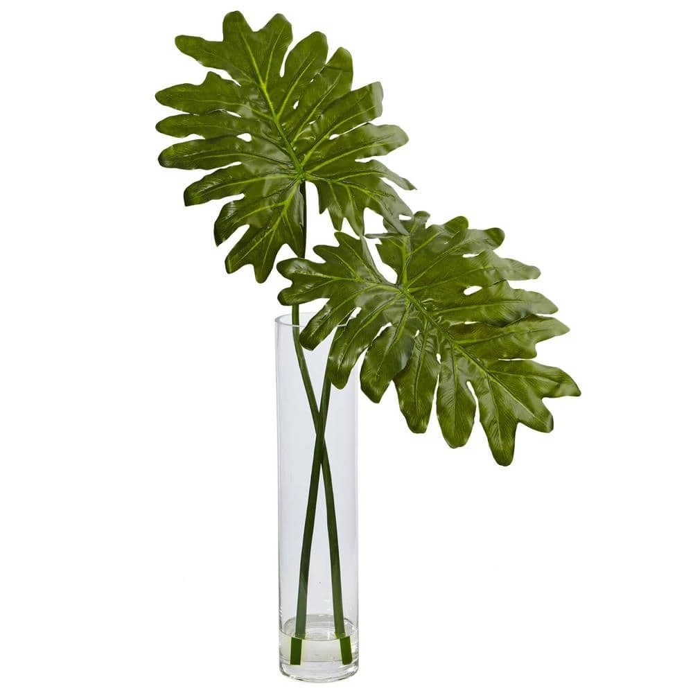 Indoor Selloum Artificial Plant In Cylinder Glass 2 Indoor Selloum Artificial Plant In Cylinder Glass