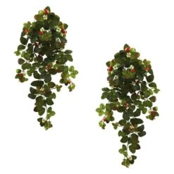 31 In. Artificial Strawberry Hanging Bush With Berry (Set Of 2)