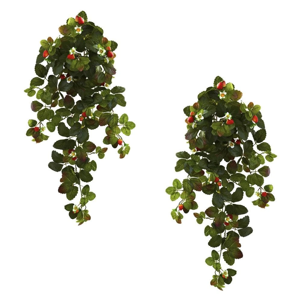 31 In. Artificial Strawberry Hanging Bush With Berry (Set Of 2) 3 31 In. Artificial Strawberry Hanging Bush With Berry (Set Of 2)