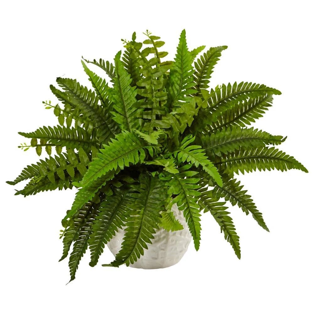 Indoor Boston Artificial Fern In White Planter 3 Indoor Boston Artificial Fern In White Planter