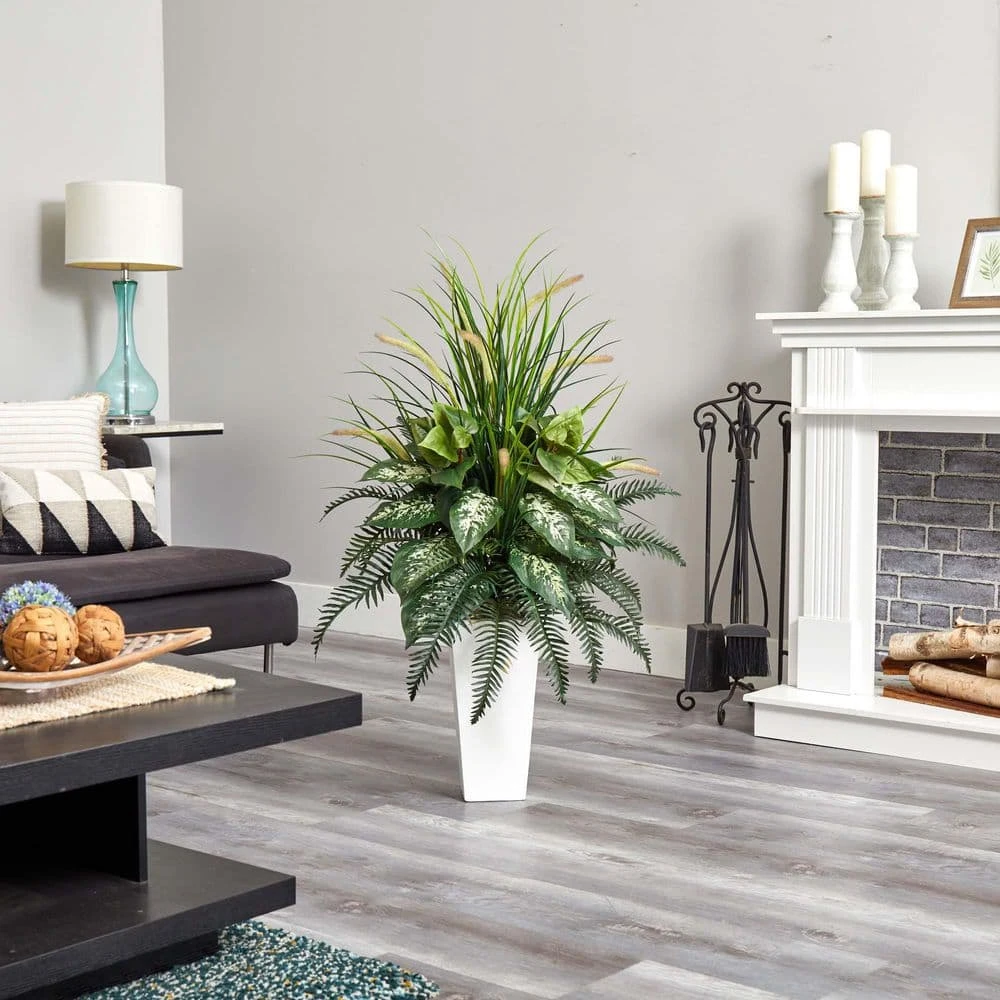 Mixed River Fern And Dogtail Artificial Plant In White Tower Planter 6 Mixed River Fern And Dogtail Artificial Plant In White Tower Planter - Image 4