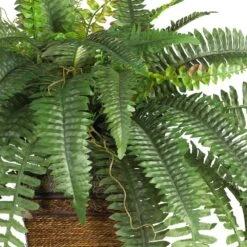 23 In. Artificial Boston Fern Silk Plant With Wicker Basket -Artificial nearly natural artificial ferns 6549 1f 1000