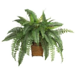 23 In. Artificial Boston Fern Silk Plant With Wicker Basket -Artificial nearly natural artificial ferns 6549 31 1000