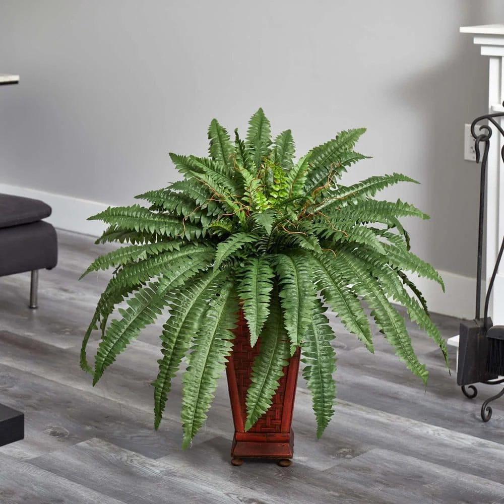 33 In. Artificial Boston Fern Silk Plant With Decorative Vase 5 33 In. Artificial Boston Fern Silk Plant With Decorative Vase - Image 4