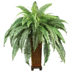33 In. Artificial Boston Fern Silk Plant With Decorative Vase