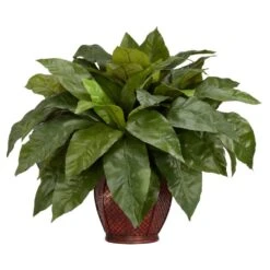23 In. Artificial H Green Birdsnest Fern With Decorative Vase Silk Plant