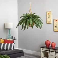 Large Artificial Boston Fern Hanging Basket 12 Large Artificial Boston Fern Hanging Basket -Artificial nearly natural artificial ferns 6774 44 1000