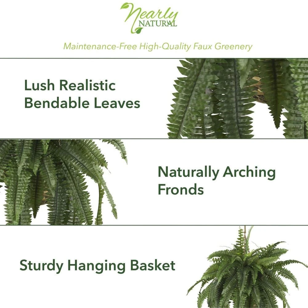 Large Artificial Boston Fern Hanging Basket 4 Large Artificial Boston Fern Hanging Basket - Image 2
