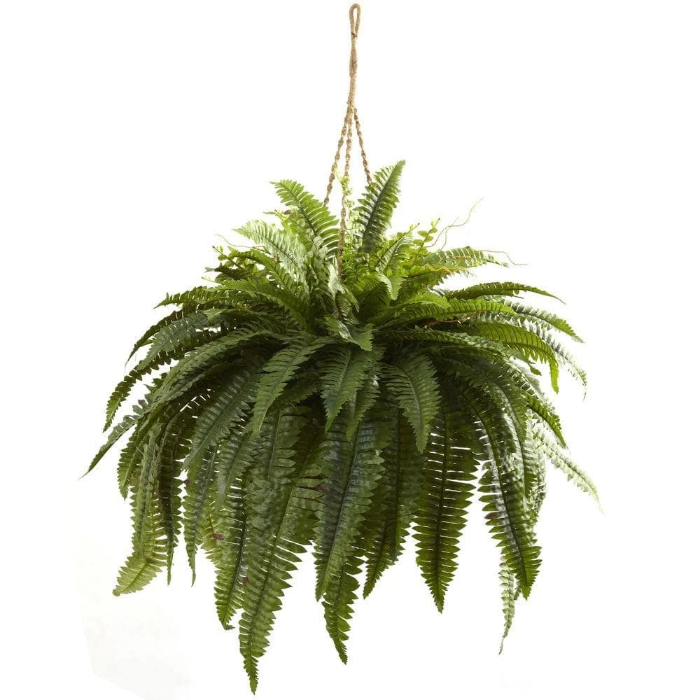 Artificial Double Giant Boston Fern Hanging Basket 3 Artificial Double Giant Boston Fern Hanging Basket