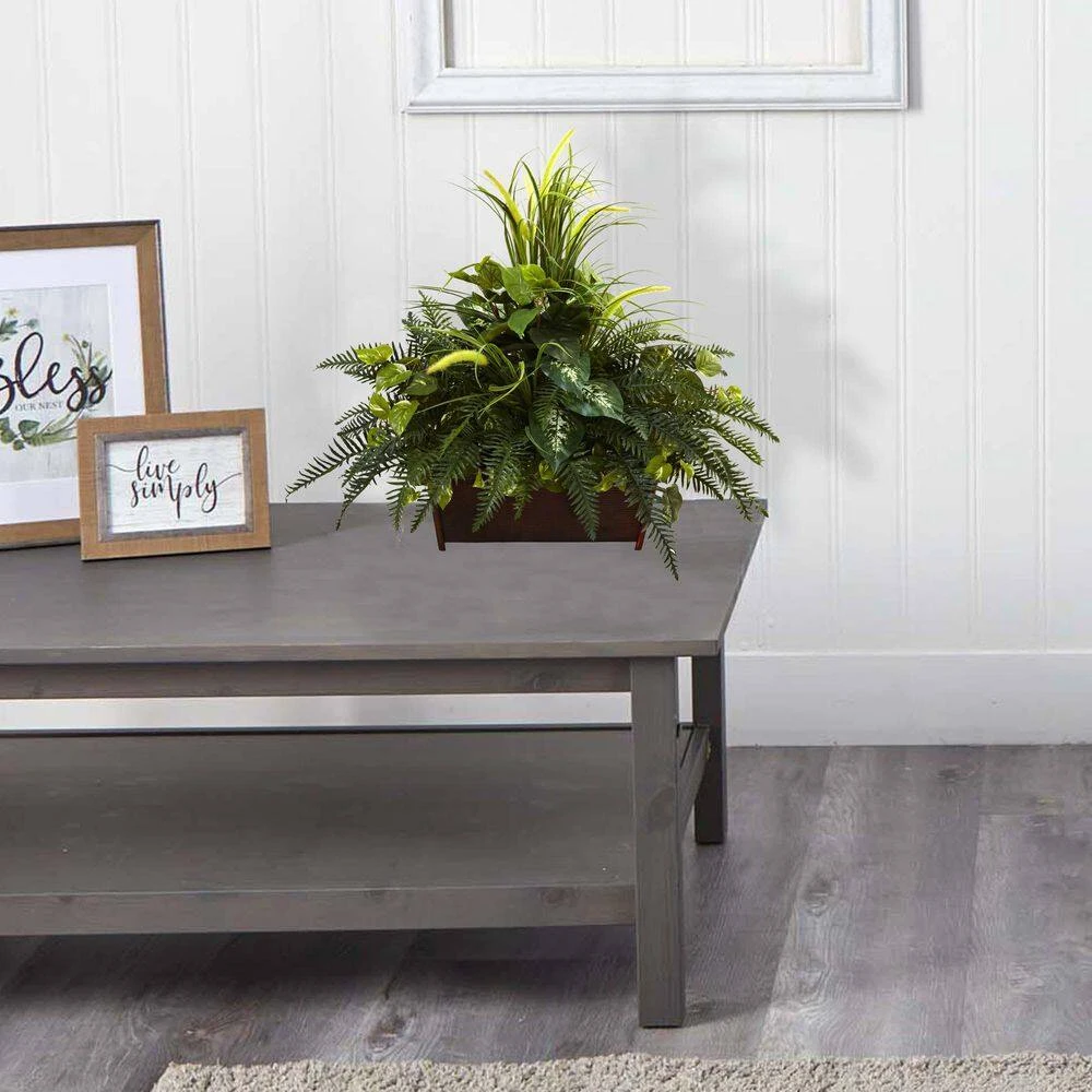 Artificial Mixed Grass And River Fern With Wood Planter 6 Artificial Mixed Grass And River Fern With Wood Planter - Image 4