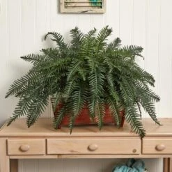 Artificial River Fern With Wood Planter 10 Artificial River Fern With Wood Planter -Artificial nearly natural artificial ferns 6804 1f 1000