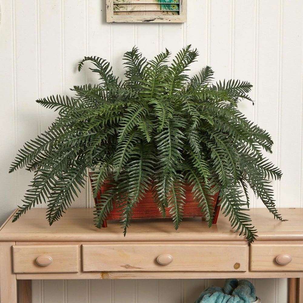 Artificial River Fern With Wood Planter 6 Artificial River Fern With Wood Planter - Image 4