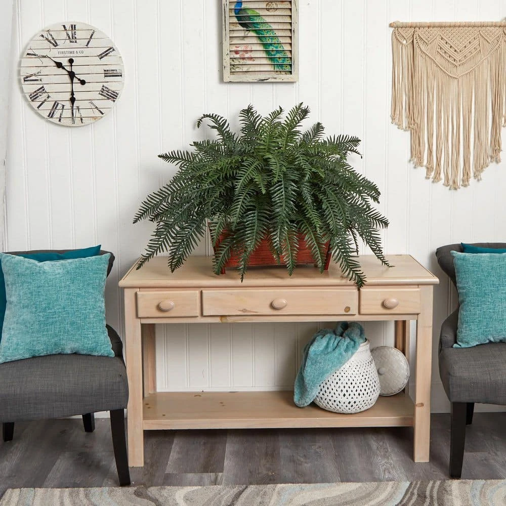 Artificial River Fern With Wood Planter 7 Artificial River Fern With Wood Planter - Image 5