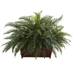 Artificial River Fern With Wood Planter
