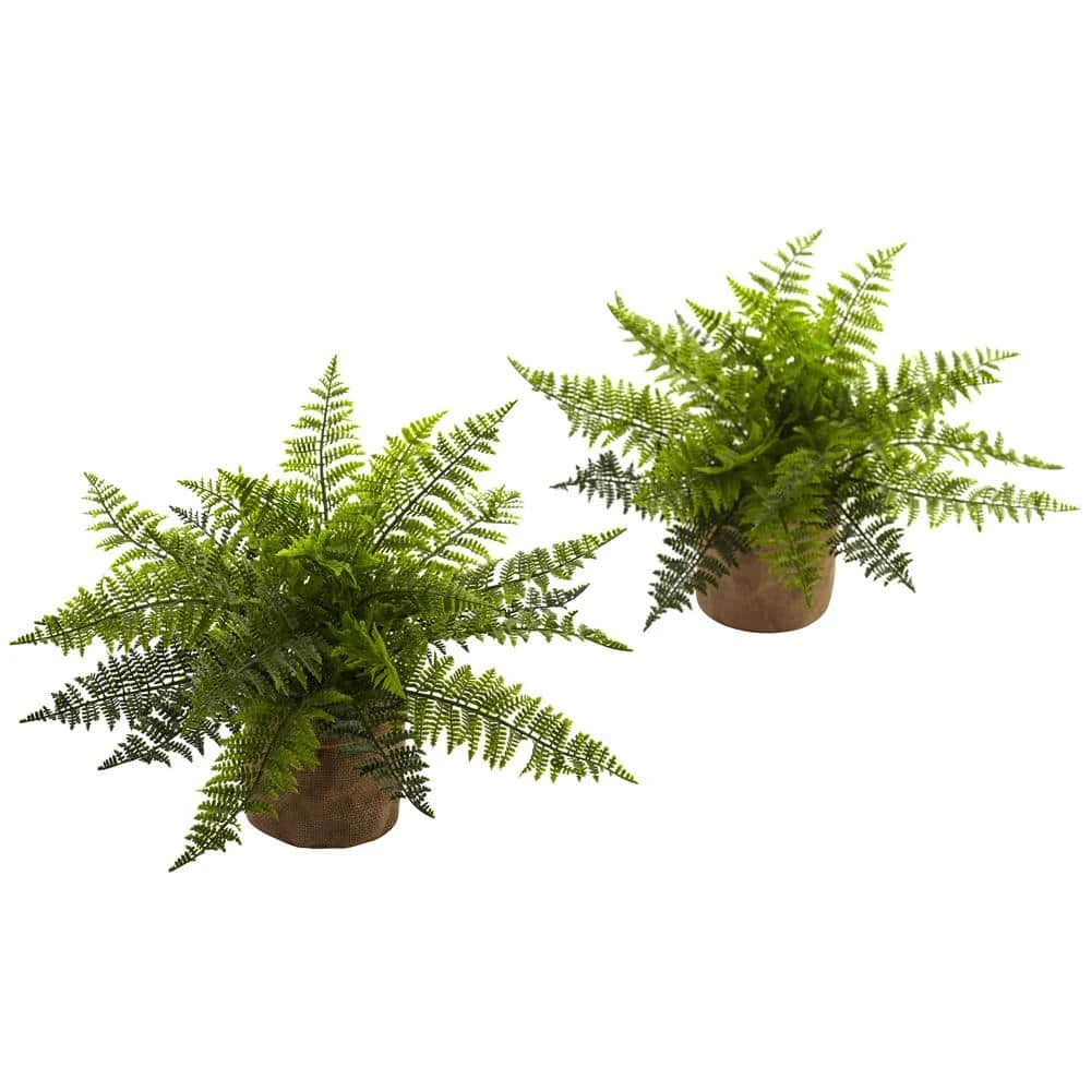 15 In. Artificial Ruffle Fern Bush With Burlap Base (Set Of 2) 2 15 In. Artificial Ruffle Fern Bush With Burlap Base (Set Of 2)