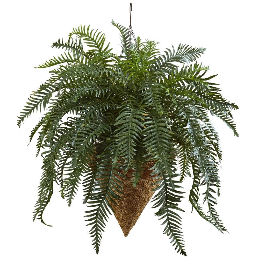 Artificial Giant River Fern With Cone Hanging Basket 3 Artificial Giant River Fern With Cone Hanging Basket