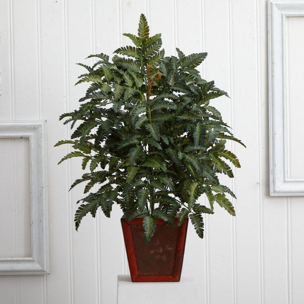 Indoor Bracken Artificial Fern In Wooden Planter 4 Indoor Bracken Artificial Fern In Wooden Planter - Image 2