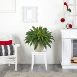 Indoor 22 In. Boston Fern Artificial Plant In Sandstone Planter -Artificial nearly natural artificial ferns 8052 31 1000