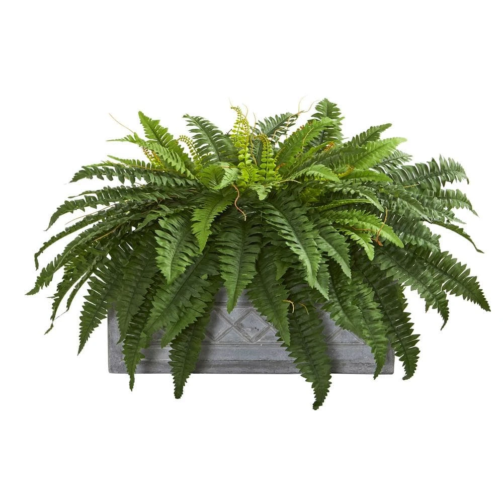 Indoor Boston Fern Artificial Plant In Stone Planter 3 Indoor Boston Fern Artificial Plant In Stone Planter