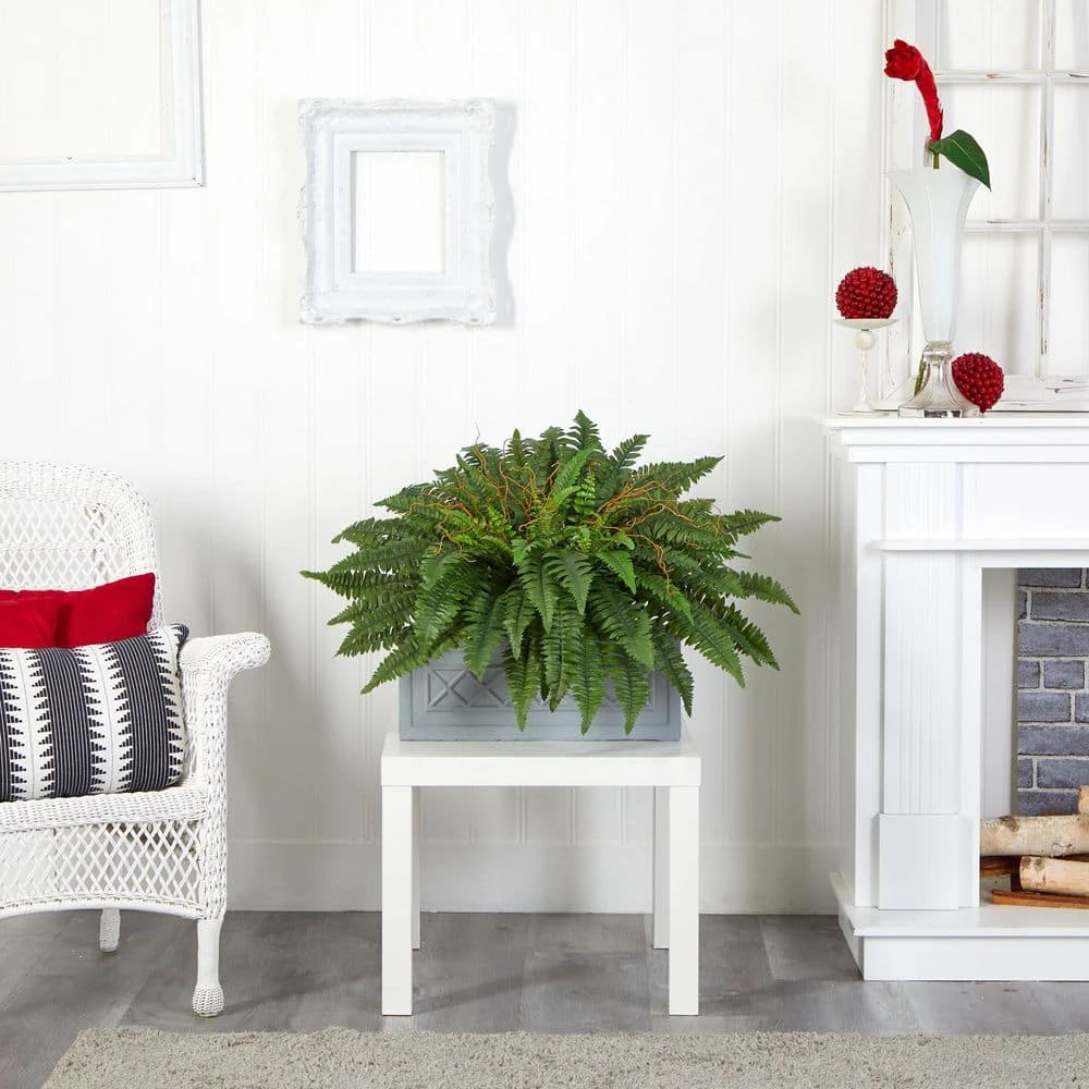 Indoor Boston Fern Artificial Plant In Stone Planter 4 Indoor Boston Fern Artificial Plant In Stone Planter - Image 2