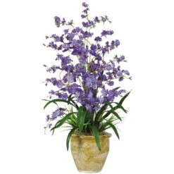 32 In. Artificial Triple Dancing Lady Silk Flower Arrangement In Purple