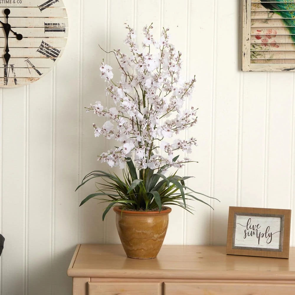 32 In. Artificial Triple Dancing Lady Silk Flower Arrangement In White 5 32 In. Artificial Triple Dancing Lady Silk Flower Arrangement In White - Image 3