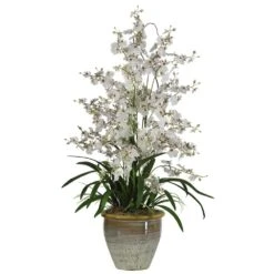 32 In. Artificial Triple Dancing Lady Silk Flower Arrangement In White