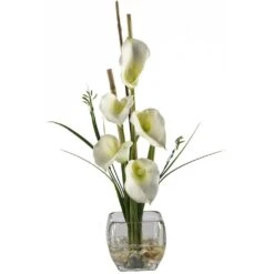 18 In. Artificial Calla Lilly Liquid Illusion Silk Flower Arrangement In Cream