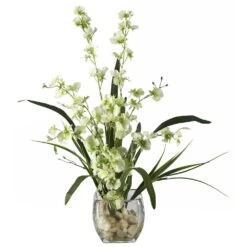 19 In. Artificial Dancing Lady Orchid Liquid Illusion Silk Flower Arrangement In Green
