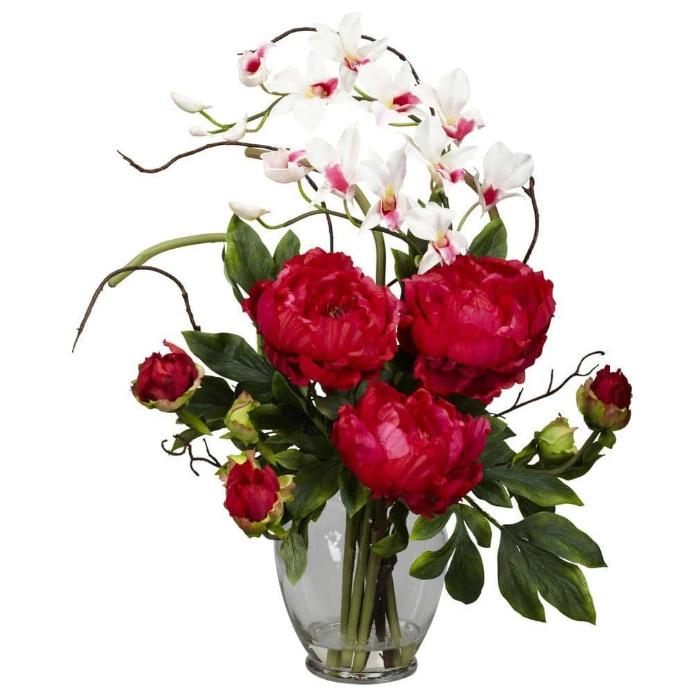21.5 In. Artificial H Red Peony And Orchid Silk Flower Arrangement 3 21.5 In. Artificial H Red Peony And Orchid Silk Flower Arrangement