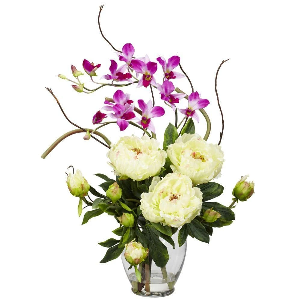 21.5 In. Artificial H White Peony And Orchid Silk Flower Arrangement 3 21.5 In. Artificial H White Peony And Orchid Silk Flower Arrangement
