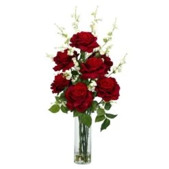 29 In. Artificial H Red Roses With Cherry Blossoms Silk Flower Arrangement -Artificial nearly natural artificial flowers 1203 31 1000