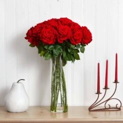 31 In. Artificial H Red Giant Rose Silk Flower Arrangement 10 31 In. Artificial H Red Giant Rose Silk Flower Arrangement -Artificial nearly natural artificial flowers 1214 1f 1000