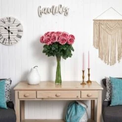 31 In. Artificial H Pink Fancy Rose Silk Flower Arrangement -Artificial nearly natural artificial flowers 1219 pk 31 1000