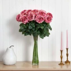 31 In. Artificial H Pink Fancy Rose Silk Flower Arrangement -Artificial nearly natural artificial flowers 1219 pk c3 1000