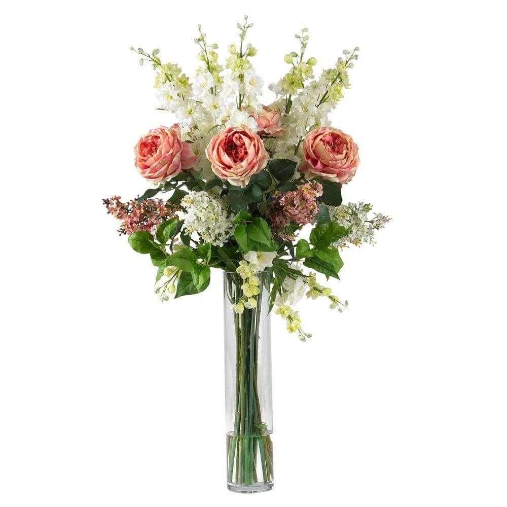 38 In. Artificial H Pink Rose, Delphinium And Lilac Silk Flower Arrangement 3 38 In. Artificial H Pink Rose, Delphinium And Lilac Silk Flower Arrangement