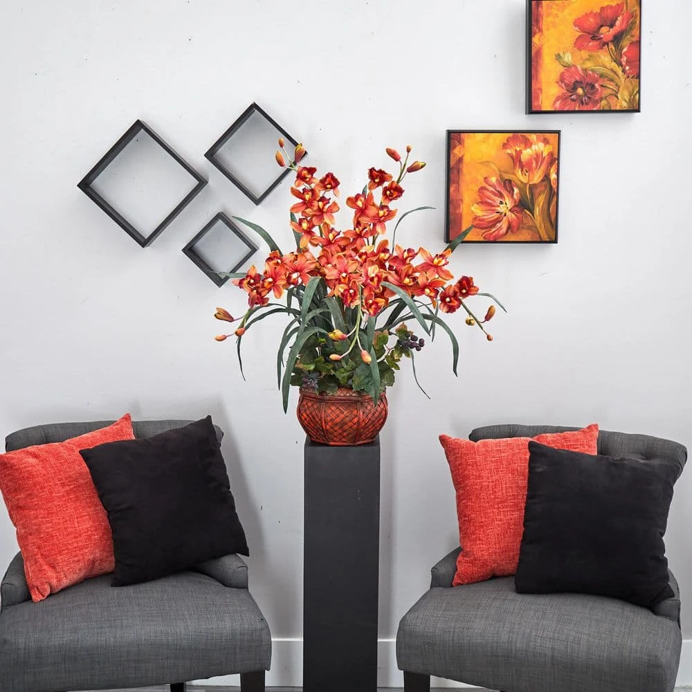 30 In. Artificial H Burgundy Cymbidium With Decorative Vase Silk Arrangement 6 30 In. Artificial H Burgundy Cymbidium With Decorative Vase Silk Arrangement - Image 4