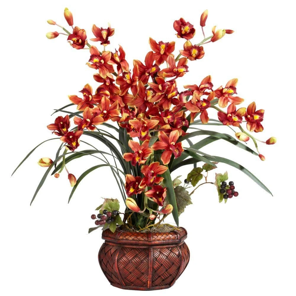30 In. Artificial H Burgundy Cymbidium With Decorative Vase Silk Arrangement 3 30 In. Artificial H Burgundy Cymbidium With Decorative Vase Silk Arrangement