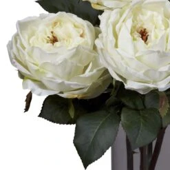 18 In. Artificial H White Fancy Rose With Cylinder Vase Silk Flower Arrangement -Artificial nearly natural artificial flowers 1247 wh 1f 1000