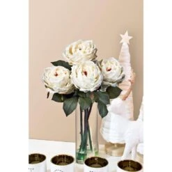 18 In. Artificial H White Fancy Rose With Cylinder Vase Silk Flower Arrangement -Artificial nearly natural artificial flowers 1247 wh 31 1000