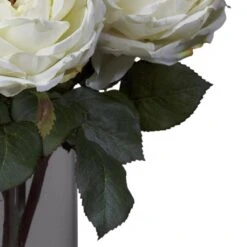 18 In. Artificial H White Fancy Rose With Cylinder Vase Silk Flower Arrangement -Artificial nearly natural artificial flowers 1247 wh 4f 1000