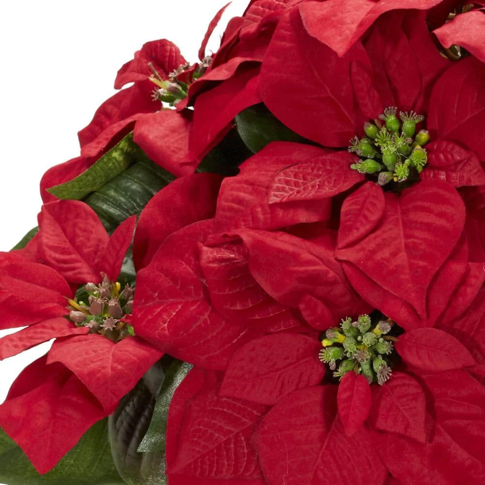 18 In. H Red Poinsettia Arrangement With Decorative Vase Artificial Silk 4 18 In. H Red Poinsettia Arrangement With Decorative Vase Artificial Silk - Image 2
