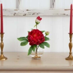 13.5 In. Artificial H Red Peony With Fluted Vase Silk Flower Arrangement -Artificial nearly natural artificial flowers 1278 rd 31 1000