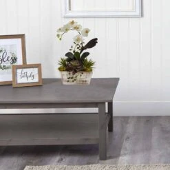 Artificial Orchid And Succulent Garden With White Wash Planter -Artificial nearly natural artificial flowers 1326 31 1000