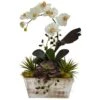 Artificial Orchid And Succulent Garden With White Wash Planter -Artificial nearly natural artificial flowers 1326 64 1000