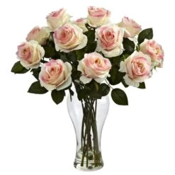 Artificial Blooming Roses With Vase In Light Pink -Artificial nearly natural artificial flowers 1328 lp 31 1000