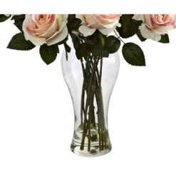 Artificial Blooming Roses With Vase In Light Pink -Artificial nearly natural artificial flowers 1328 lp 4f 1000