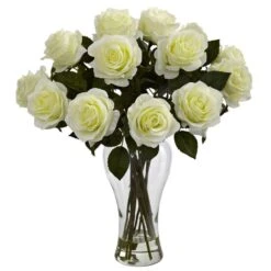 Artificial Blooming Roses With Vase In White -Artificial nearly natural artificial flowers 1328 wh 31 1000
